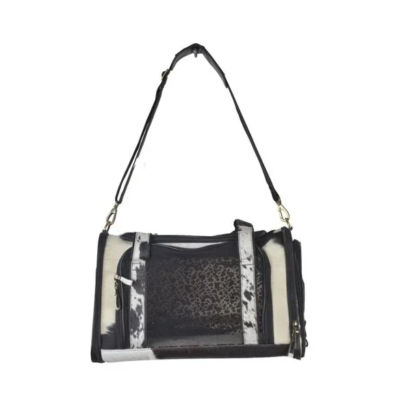 Hair On Leather Dog Carrier Shoulder Bag-Southwest Dog Travel Crossbody Bag